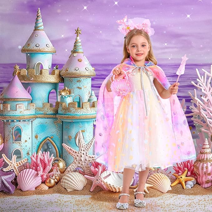 Fedio Mermaid Toys Princess Dress up for Girls,Mermaid Light Up Princess Cape Set,Toddler Dress up Toys Christmas Birthday Halloween Gifts for 3-8 Years Old