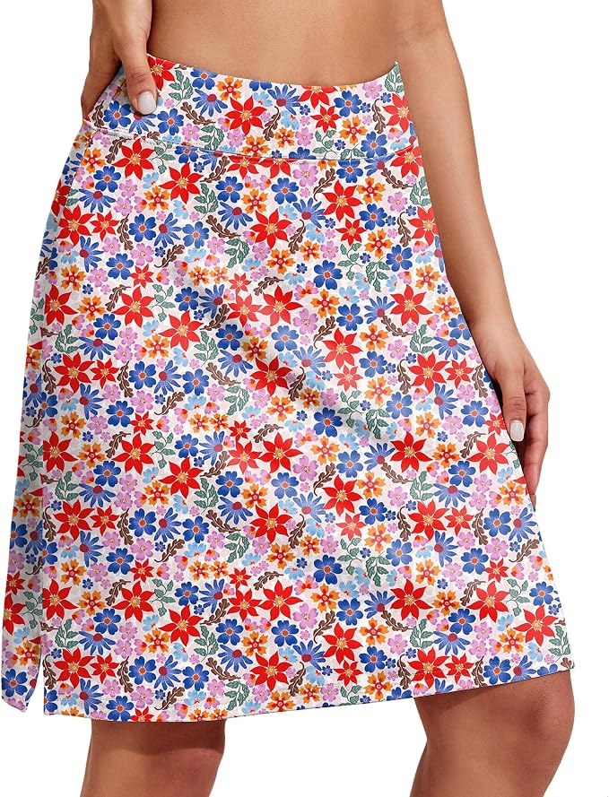 COOrun Women's 20" Knee Length Skirts High Waisted Golf Skorts with Pockets | Soft, Quick Dry, Split Hem, Built-in Shorts, A-line, Modest Skirts, for Golf Athletic Tennis Work Casual