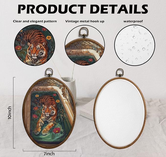 Vintage Tiger Oval Wall Art, Eclectic Tiger Wall Art, Funky Bathroom Decors, Waterproof Maximalist Bathroom Decor, Vintage Home Decor Aesthetic for Bedroom Living Room Home, 21