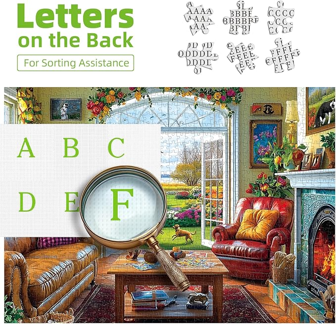 Sunlit Garden 1000 Piece Jigsaw Puzzle for Adults, Indoor Living Room Scene with Floral Decor and Garden View, Home Entertainment Family Activity