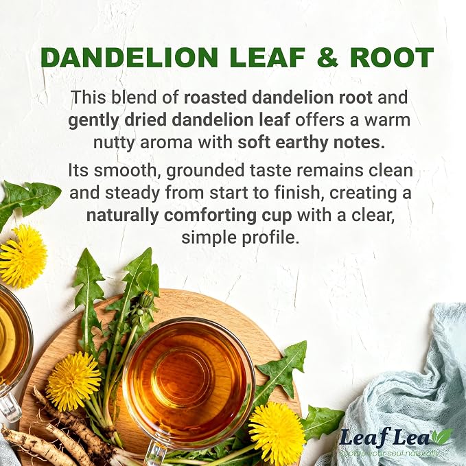 LeafLea Dandelion Root & Leaf Tea Bags, Premium Herbal Tea, 120 Count | Natural Dandelion Root Tea Blend With Leaves, Te De Diente De Leon, Caffeine-Free, Sugar-Free, Vegan, 3 Pack
