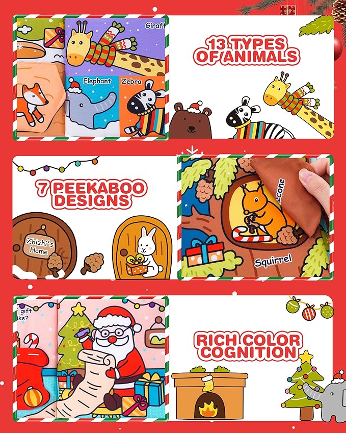 Jollybaby My Baby First Christmas Book Toys for Toddler 6-12-18-36 Months, Car Seat Stroller Crib Hanging Toy, Christmas Stocking/Socks Stuffers Gifts for Tummy Time Infants/Newborns Boy and Girl