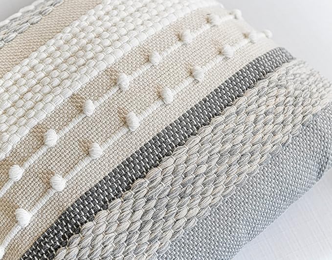 Gray Boho Throw Pillow Cover 22x22, Grey Decorative Accent Pillow for Couch, Square Woven Textured Pillowcase, Modern Farmhouse Pillow for Bed, Bohemian Pillow Cover (Pack of 1)