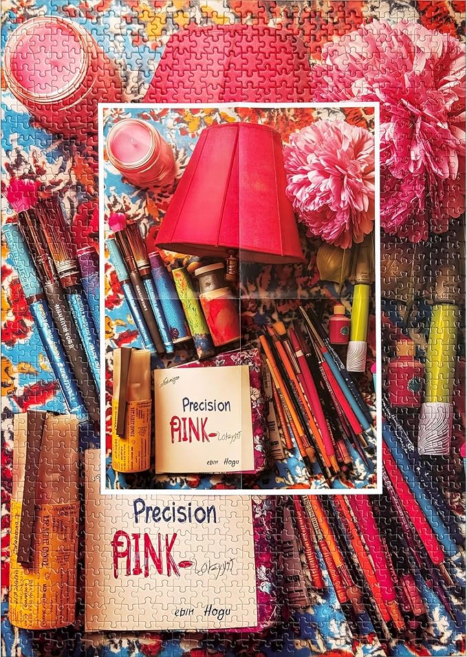 1000-Piece Adult Puzzle - Colorful Still Life Photography Style with Paintbrushes, Red Lamp & Pink Peony - Artistic & Challenging Modern-Style Jigsaw Puzzle for Adults, 19.25 x 26.65 in