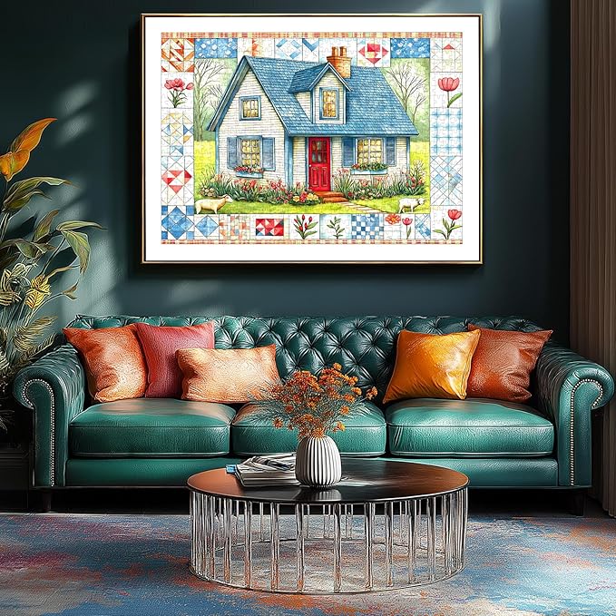 Blueforest 500 Piece Puzzle for Adults, Quilted Cottage Jigsaw Puzzle, 23x15 Inch Unique Shaped Pieces Art Puzzles for Adults 500 Pieces, Hard Difficult Challenging Fun Puzzles