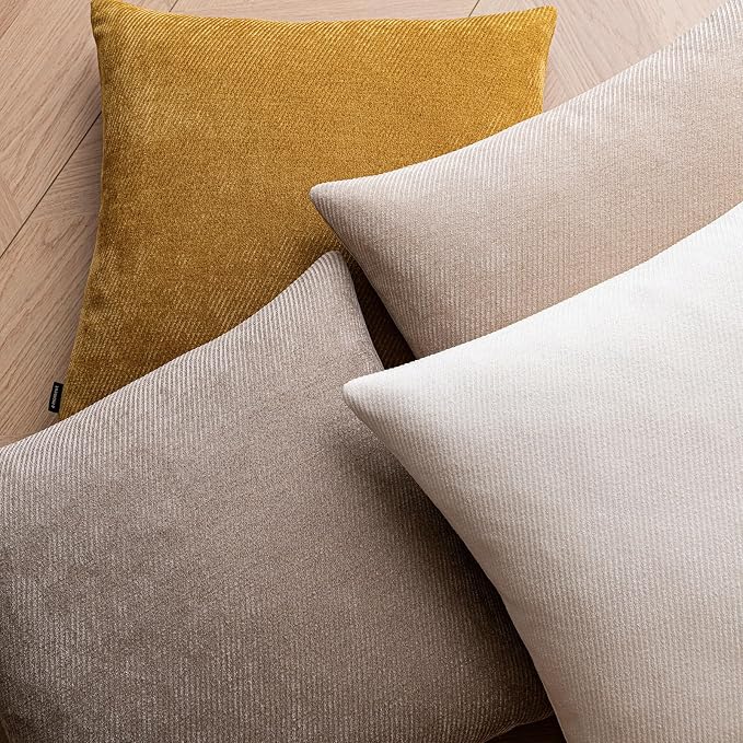 a moment Pack of 2 Decorative Chenille Throw Pillow Covers with Twill Cushion Covers for Sofa Living Room Couch Bed 24x24 Inch Light Brown