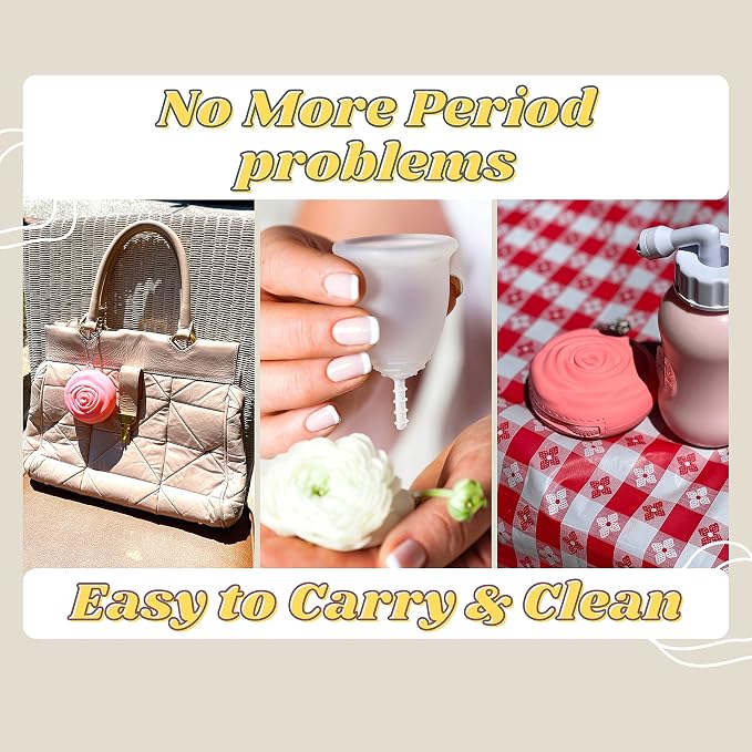 Adorable Pink Peri - Menstrual Period Cup Case Storage Bag | Rose Design + Silicon Material | Easy to carry, clean, and use | Metal Chain attached | Multi-use for small items (Cup not included) Pink