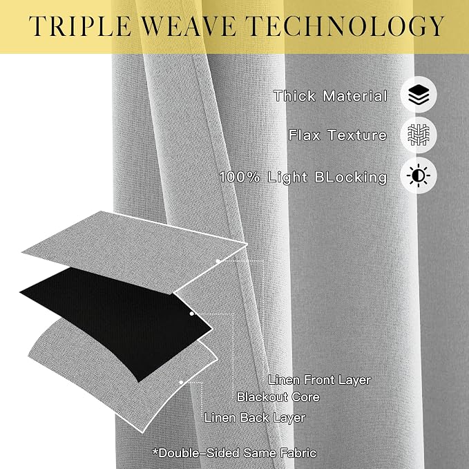 NICETOWN White Blackout Curtains for Living Room, W52 x L84, 100% Light Blocking Faux Linen Curtains, Firm-Weave Linen Privacy & Thermal Shield for Bedroom Office Laundry Living Room, 2 Panels