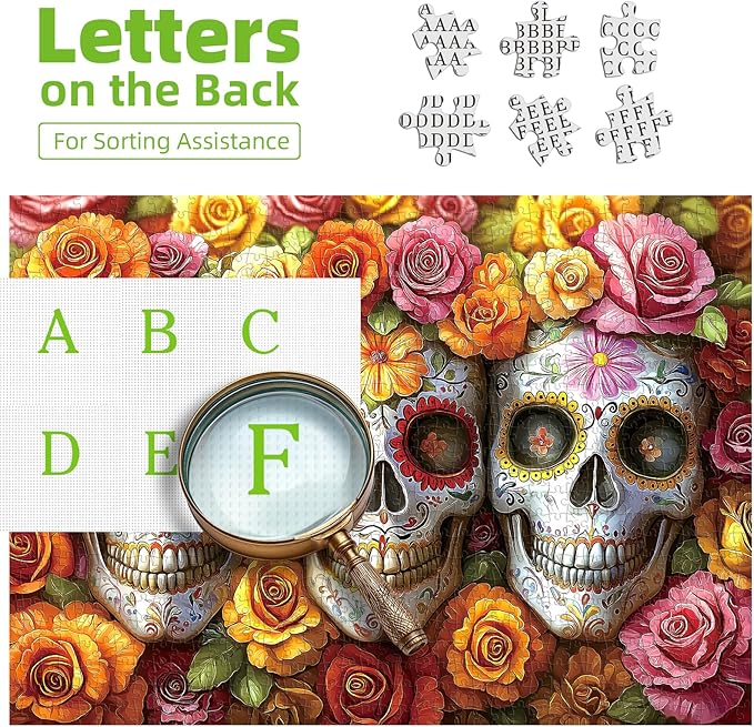 1000 Piece Puzzles for Adults Clearance, Artistic Skull Flower for Adults Puzzle, Mexican Day of The Dead (Dia de Los Muertos) for Gifts Birthday Party Games Family, 27.5" X 19.7" Dust Free
