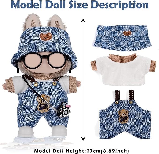 iBayda Total 3 Sets Doll Clothes Accessories for 17cm Dolls Include: 3 Hats, 3 Tops, 3 Rompers, 1 Bag, 1 Glasses and 1 Shoes- Soft & Stylish Costume Accessories (Doll Not Icluded)