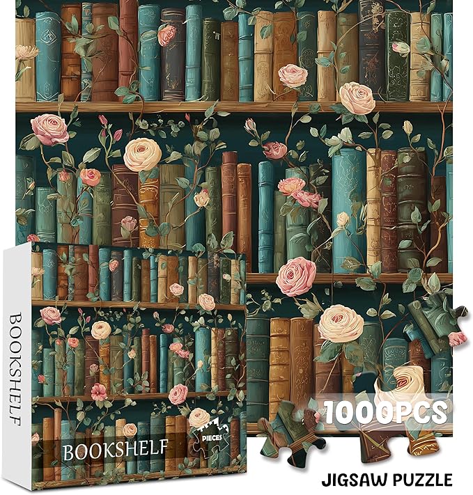 Puzzle 1000 Piece for Adults Jigsaw Featuring Aesthetic Home Decoration Unique Gift for Cat Lovers Premium Large Puzzle for Family Fun (Books&Blooms Puzzles-1000pcs)