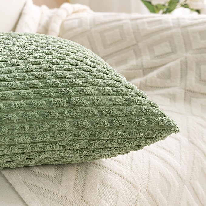 Set of 4 Sage Green Decorative Throw Pillow Covers 22x22 Inch Corduroy Pillow Covers for Bed Couch Sofa Living Room Soft Square Cushion Cases