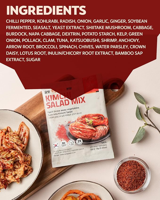 Yorit Instant Kimchi Salad Seasoning Mix, Korean Gochugaru, 4 Pack | Make Fresh Kimchi-Style Salad in Minutes; No Added MSG, Mild Gochugaru Heat; Great on Tacos, Rice, Eggs & K-BBQ