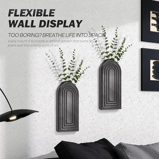 EOSAHR Wall Vase for Home Decor: Wall Planter for Indoor Plants, Black | 2Pcs Bathroom Set, Pine Wood, Wall Plant Holder for Home Decor, Boho Wall Art, Perfect for Kitchen & Bedroom, Rustic decor