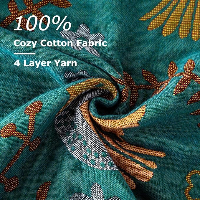 LUTBM Boho Throw Blanket for Bed 60"x80", 100% Cotton Cozy Couch Blankets | Reversible Floral Birds Jacquard Summer Quilt, All-Season, For Chair Sofa Living Room, Lightweight Breathable, Home Decor