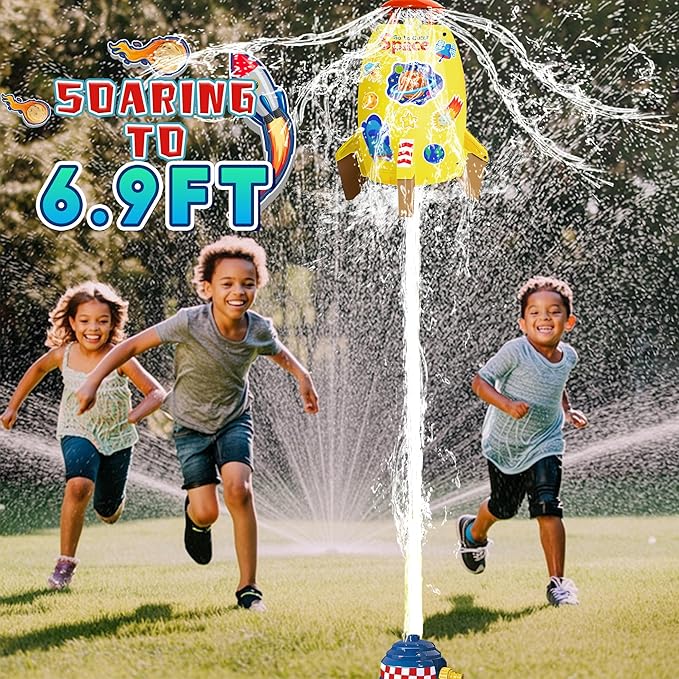 Kids Sprinklers for Yard with Hose, Rocket Launcher – Outdoor Water Toys for Boys Girls, Summer Splash Backyard Sprinkler Game for Toddlers, Great Gift Idea for Ages 3 4 5 6 7 8 9
