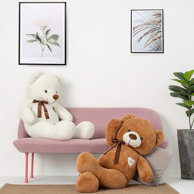 Big Teddy Bear Stuffed Animal 31.5 Inch Giant Large Plush Soft Toy with Love Heart for Kids Girlfriend Brown