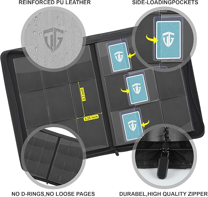 Toploader Binder,Holds 216 Toploaders,9 Pocket Top Loader Binder with Sleeves for 3"x4" Rigid Toploaders Hard Cases,Top loader Binders for TCG, MTG Card Binder, Trading Cards Binder(Grey)