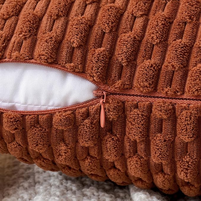 MIULEE Fall Decorative Throw Pillow Covers 20x20 Burnt Textured Corduroy | Terracotta Pack of 2 Striped Pillow Covers Modern Farmhouse Autumn Home Decor for Couch Bed Sofa Living Room