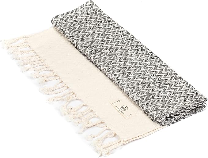 Madamelique Exclusive Hand Towels Set of 2-18 x 40 Inches - Decorative Bathroom Peshtemal Towel for Hand, Face, Hair, Yoga, Tea, Dishcloth, Kitchen and Bath - 100% Pure Cotton (Vintage Gray)