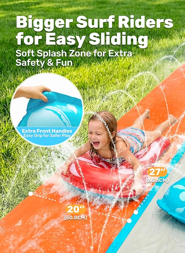 Sloosh Water Slides with 2 Inflatable Boards,22.5ft Double Lane Splash Slip Lawn Water Slide with Advanced Sprinklers Summer Toy for Kids Adults Fun Backyard Summer Outdoor, Shark