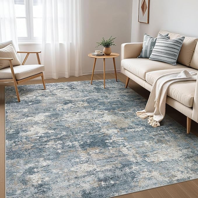 Nakagishi Boho 5x7 Area Rug Living Room Rugs Machine Washable Blue | Soft, Pet & Kid Friendly, Carpet for Living Room/Bedroom/Office/Kitchen/Nursery, Daily Home Decor Stain Resistant Moroccan