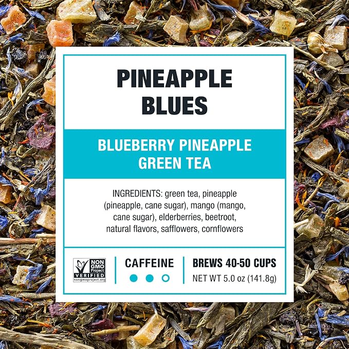 Tiesta Tea - Pineapple Blues, Premium Loose Leaf Blend, Blueberry Pineapple Green Tea, Refreshing Blend, Medium Caffeinated, Hot or Iced, Seasonal Flavors, 50 Cups, 5 Ounce Refillable Tin