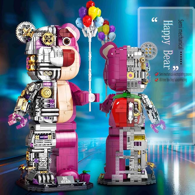 2025 New Building Block Toy Collectibles Pink Bear Block Building Set（1729PCS） Pink bearbrick Toy Big Size 6.3x5.7x14.8 in Suitable for Ages 8+
