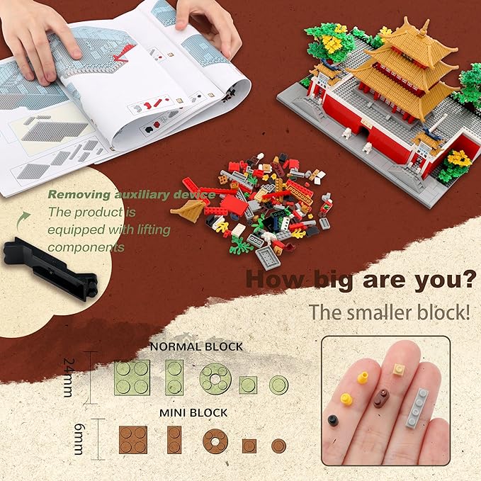 Micro Building Blocks for Adults and Teens Age of 14+ 2236 PCS Chinese House Asian Architecture Creative DIY Construction Toy for Stress Relief & Home Decor - Yueyang Tower