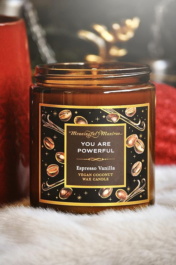 You are Powerful Coffee Shop Espresso Vanilla 8oz Aromatherapy Candle | 34 Hour Burn | Real Essential Oils and Coconut Wax