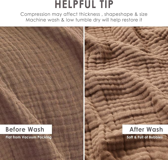 EMME Muslin Blankets for Adults Throw Blanket for Couch Breathable Gauze Soft Lightweight Airy Brown Throw XL 50" x 71"