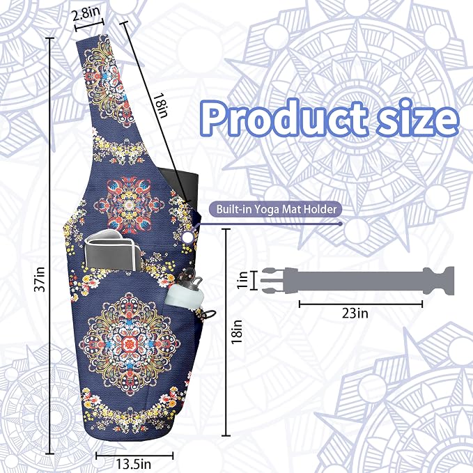 Yoga Bag for Women, Large Yoga Mat Bag Tote Carrier with Wet Dry Pocket, Water Bottle Holder & Adjustable Strap, Fits 1/2" Thick Yoga Mat for Gym, Pilates, Travel, Work