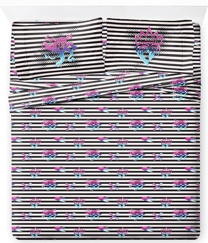 Jay Franco Kids Sheet Set with Fitted, Flat Sheets & Pillow Cover - Ultra-Soft Bedding with Pillowcase for Room Decor, Multi Color - Descendants, 4 Piece Queen