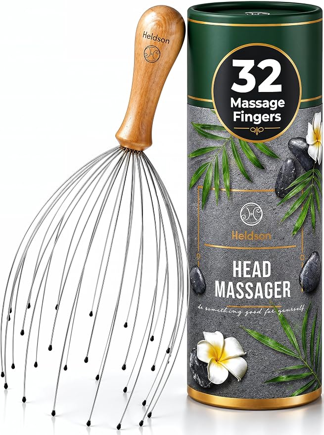 HELDSON® Premium Wire Head Massager Scalp Massager Tool - 32 Fingers Octopus Scratcher - Stress Relax Tickler - Hair Massagers Whisk - Headspa Equipment - Headscratcher Tickle Tools - Gift Men, Women