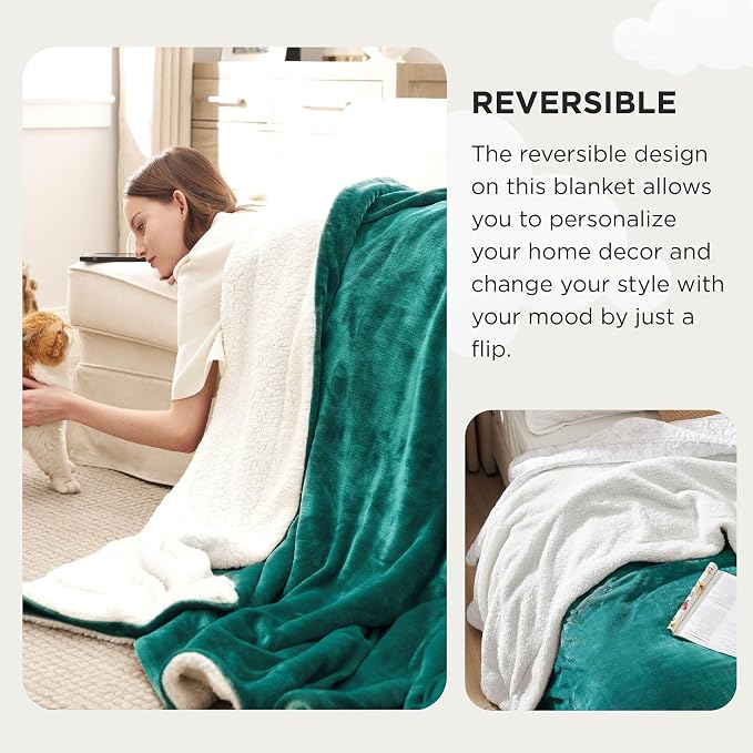 Bedsure GentleSoft Sherpa Fleece Cal King Blankets for Bed, Non-Heated, Thick and Warm Oversized Throw for Women and Men, Soft Fuzzy Plush Large Blanket for Winter, Forest Green, 112x98 Inches