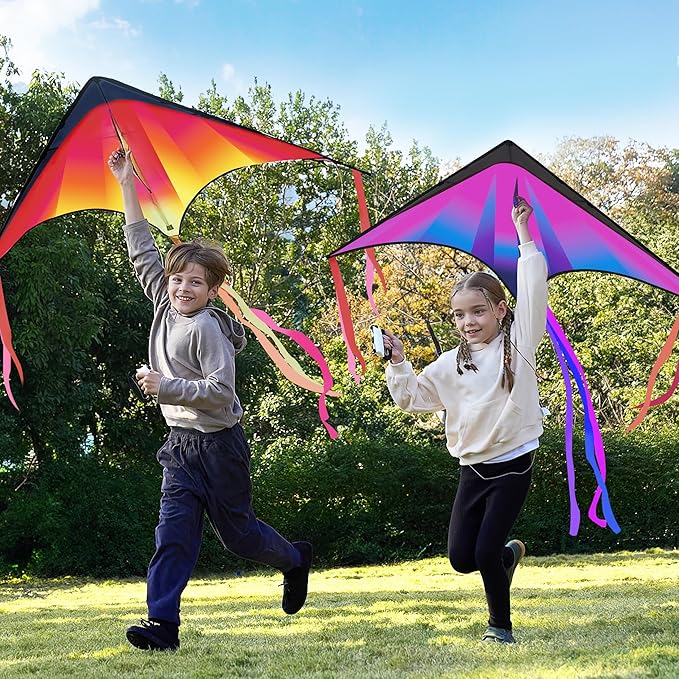 JOYIN 3 Packs Large Delta Kite Gradient Rainbow, Easy to Fly Huge for Kids and Adults, Large Delta Beach Kite for Outdoor Games and Activities