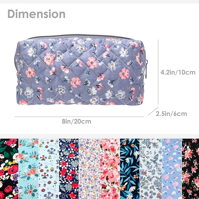PAZIMIIK Small Quilted Makeup Bag,Zipper Cosmetic Pouch,Grey Floral | Lightweight Cosmetic Bag Organizer for Women,Purse Storage Holds Makeup,Toiletries,Skincare,Beauty Essentials,Travel Items