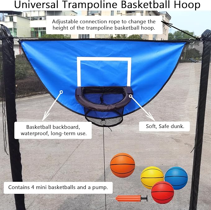 Trampoline Basketball Hoop, with Pump and 4 Mini Balls, Easy to Install, Universal Trampoline Accessories, Trampolines Basketball for Dunking