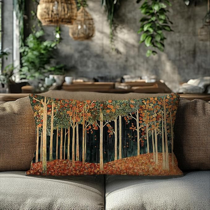 Rustic William Morris Inspired Autumn Forest Decor Pillow Covers 18x18 Double-Sided, Fall Home Room Decor,Vintage Botanical Nature Decorative Throw Pillow Covers for Home Bedroom Living Room