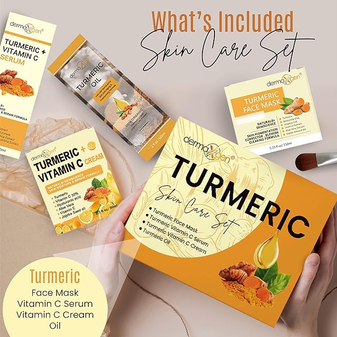 Glow Boosting Moisturizer- Anti-Aging, Reduce Acne, Dark Spot Remover, Hydrates & Controlling Oil & Refining Pores Turmeric Mask - Set of 4 (Turmeric Complete Set)