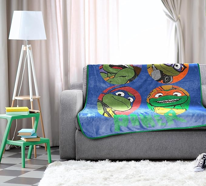 Jay Franco Plush Throw Blanket – 46" x 60" Inches Kids Hero Soft & Cozy Fleece Throw for Bedroom & Couch Décor, Official Licensed Product, Blue - Teenage Mutant Ninja Turtles
