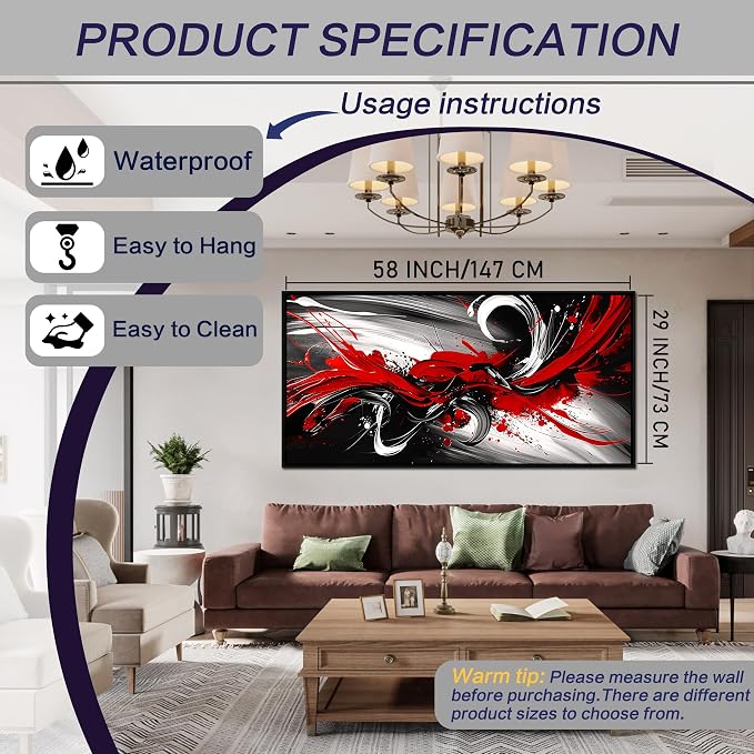 Black and White Red Large Canvas Wall Art for Living Room Black Framed Print Picture Painting Bedroom Office Wall Decor Modern Room Abstract Wall Decorations Artwork Size 30x60 Ready to Hang
