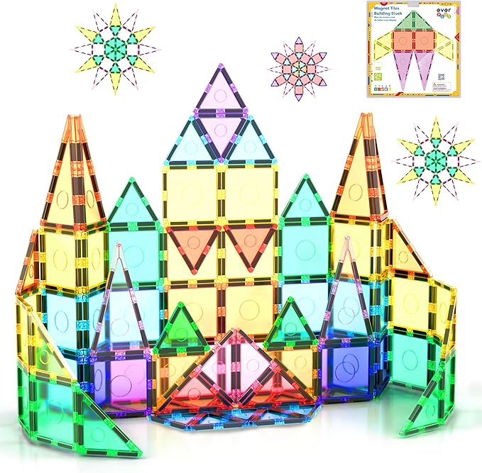 24 Piece Magnetic Tile Building Blocks for Kids Pretend Play STEM Educational Learning Preschool Toys Magnet Tiles Stacking Block Creative Playset for Toddlers Boys Girls Ages 3 and up EB24