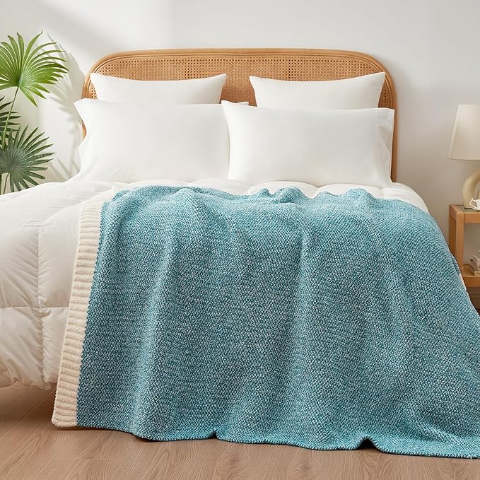 Snuggle Sac Teal Blue Oversized Throw Blankets,Super Soft Warm Cozy Throw Blankets for Couch, Knit Fuzzy Plush Blanket, Heather Teal, 50x70 inches