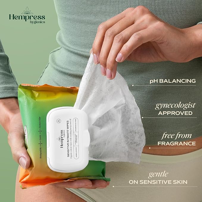 Sensitive Intimate Wipes for Women, Organic (90 Count) | Soft & Gentle for Sensitive Skin, 100% Cotton, Fragrance Free, pH-Balanced Feminine Care, Multiuse - Vaginal, Face & Body