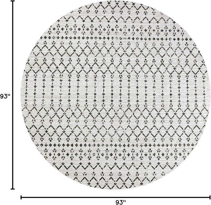JONATHAN Y Moroccan Geometric Indoor Outdoor Round Area Rug 8 Ft Cream/Black, Ourika Textured Weave for Backyard, Patio, Porch, Easy-Cleaning, High Traffic, Pet-Friendly, Non-Shedding (SMB108I-8R)