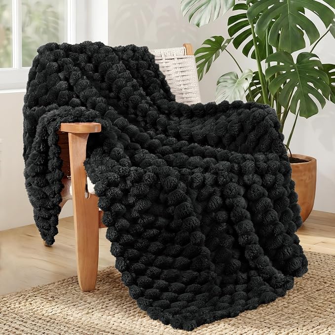 Whale Flotilla Soft 3D Jacquard Fleece Throw Blanket for Couch & Bed, Black | Super Cozy Lightweight Plush Fluffy Throw, Luxury Decorative All‑Season Couch Cover Blanket for Sofa & Office Chair, 50"x60"