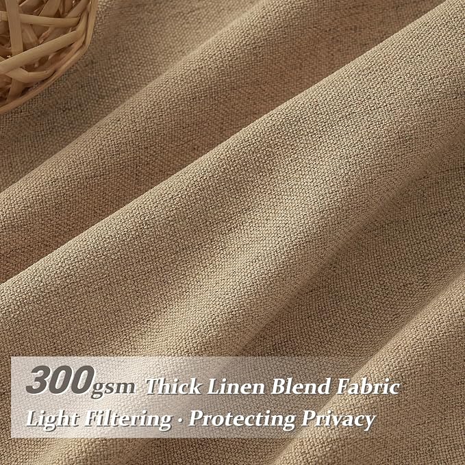 Rust Brown Pleated Flax Linen 102 Inch Extra Long Curtains for Sliding Glass Doors, Memory Shape Pinch Pleat Light Filtering Semi Sheer Country Window Drapes Bedroom Privacy Viral Curtain 2 Panels Set