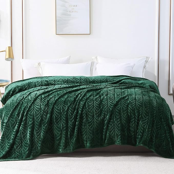 Whale Flotilla Soft Flannel Fleece Twin Size Blanket for Bed, Emerald Green | Cozy Lightweight Breathable Coverlet, Plush Fluffy Bedspread, Vintage Pattern Decorative Blanket for Dorm, All Season 60"x80"