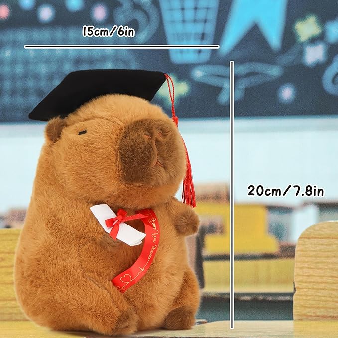TXDRRA 7.8-Inch Graduation Capybara Plush – 2025 PhD Capybara Stuffed Animal Gift for Graduates, Friends & Capybara Fans – Graduation Keepsake & Party Decoration (Brown 8)